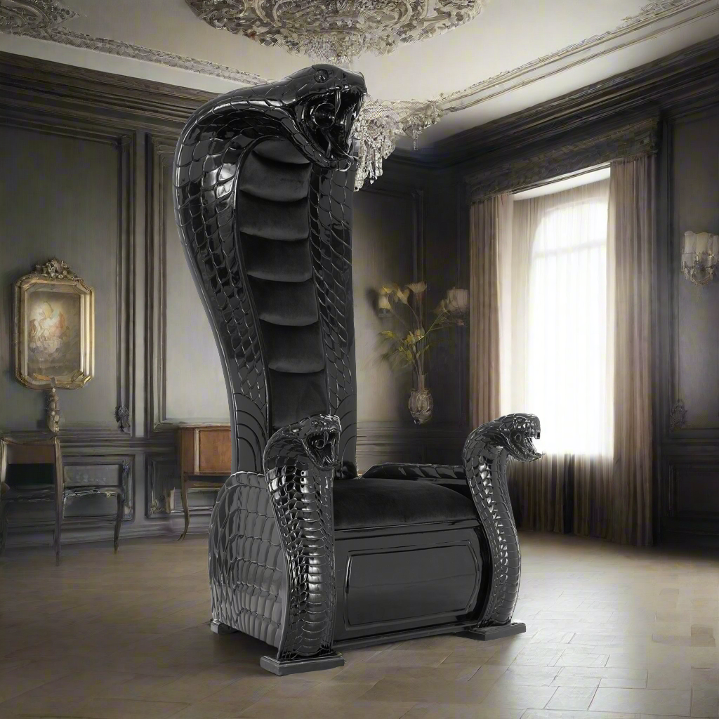 "King Cobra" Throne Chair - Black Velvet / Black