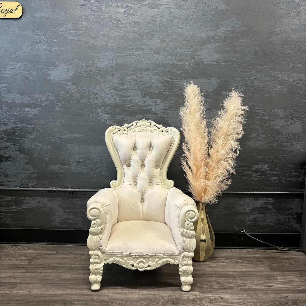 “Mini Tiffany 33" Kids Throne Chair - Ivory Velvet / Ivory