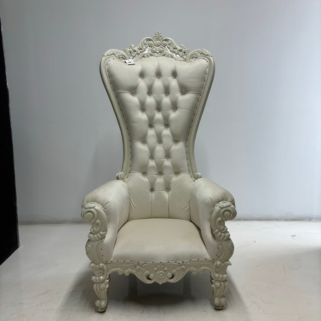 "Queen Tiffany" Throne Chair - Ivory Velvet / Ivory