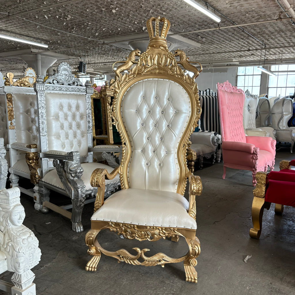"Cyrus" Royal Throne Chair - Gold / White