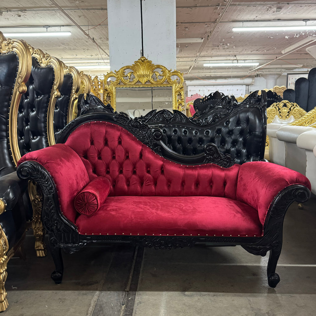 "Cleopatra" Royal Chaise Lounge - Dark Red Velvet / Black