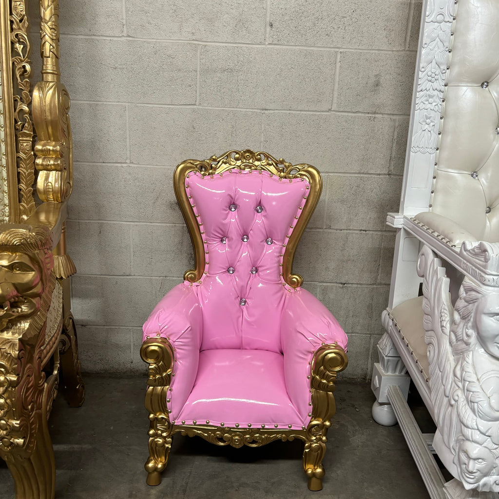 "Mini Tiffany36"" Kids Throne Chair - Glossy Light Pink / Gold
