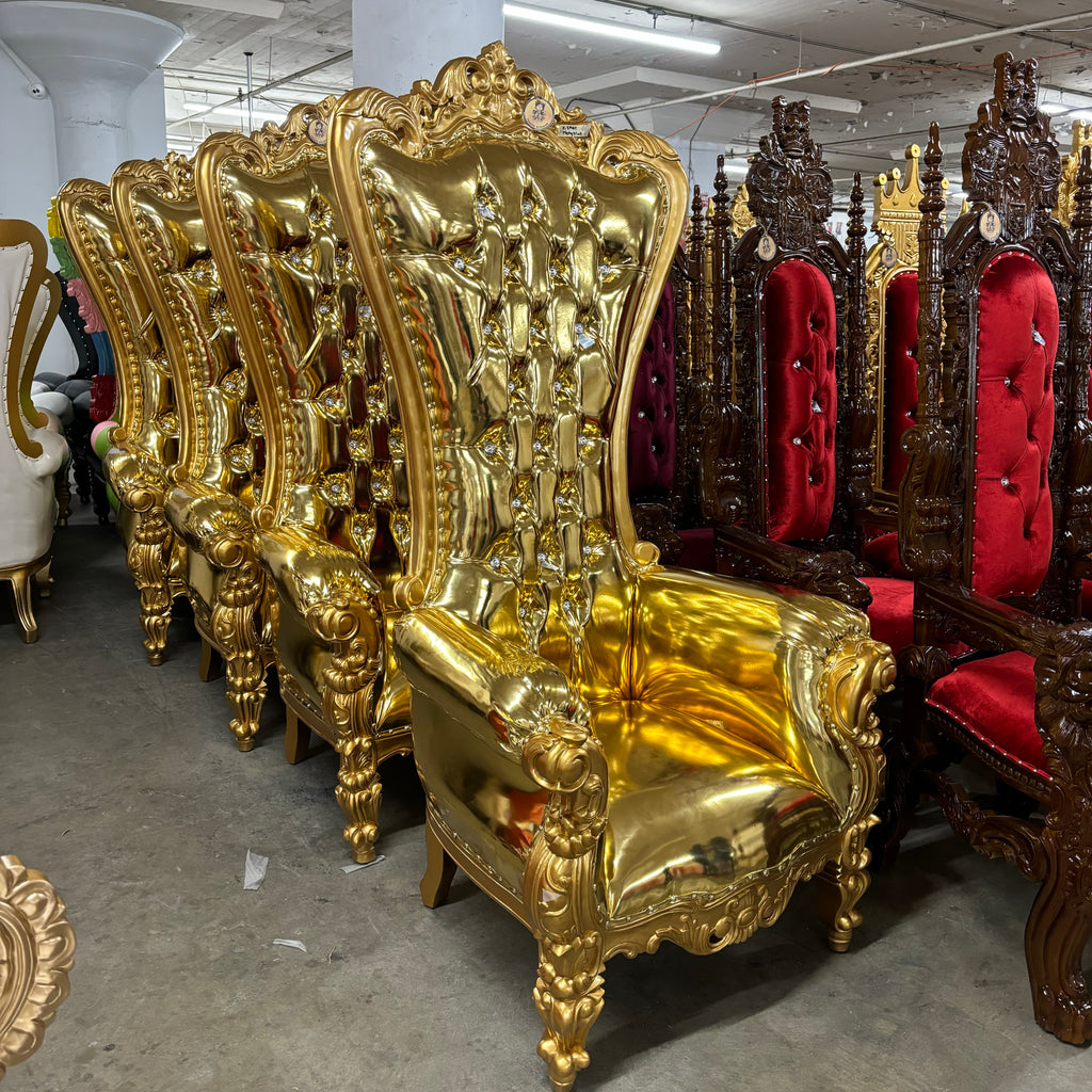 "Queen Tiffany 2.0" Throne Chair - Metallic Gold / Gold