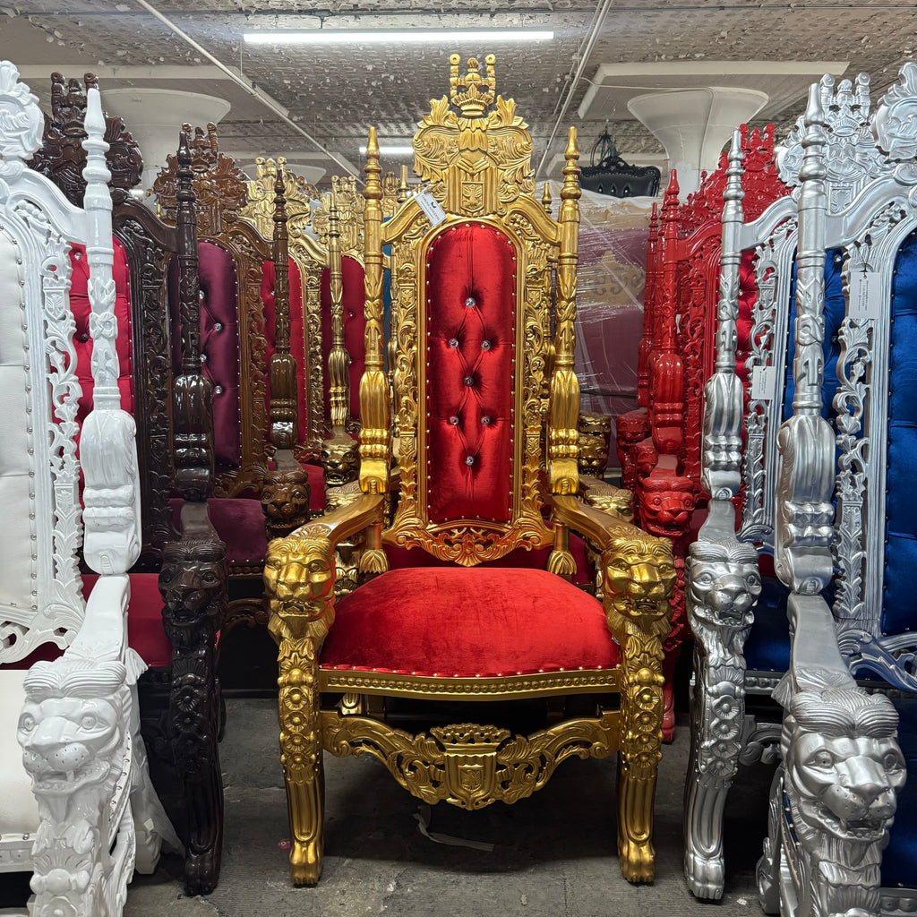 "King David" Lion Throne Chair - Red Velvet / Gold