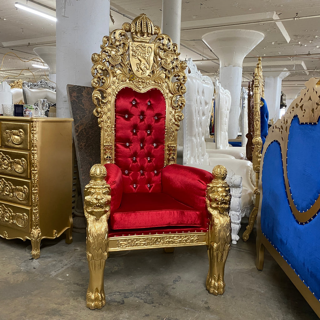 "King Edward" Throne Chair - Red Velvet / Gold