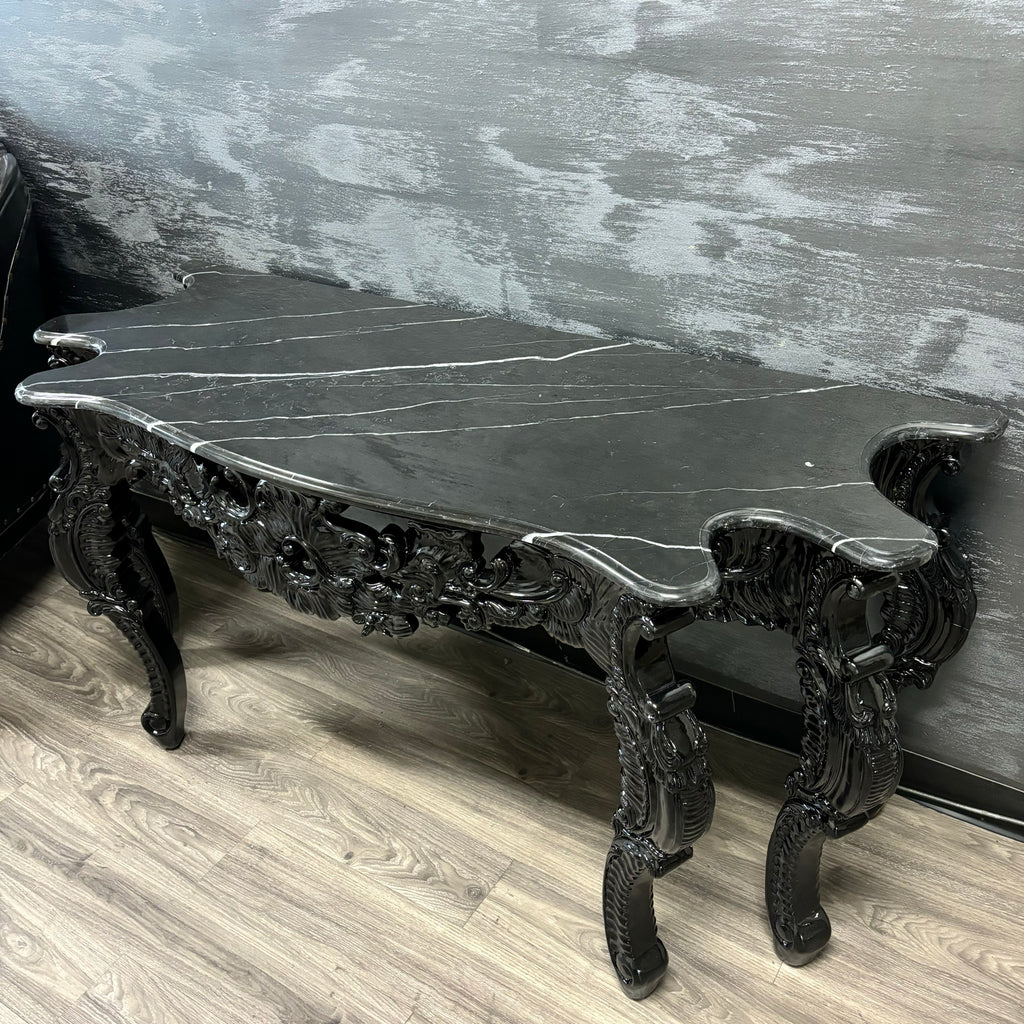 Marble Top Console Table - Black / Black