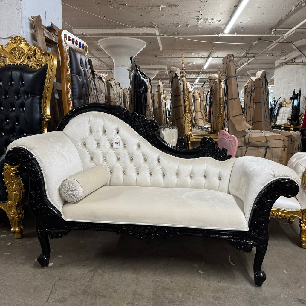 "Cleopatra" Royal Chaise Lounge - White Velvet / Black