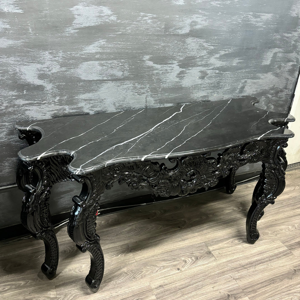 Marble Top Console Table - Black / Black