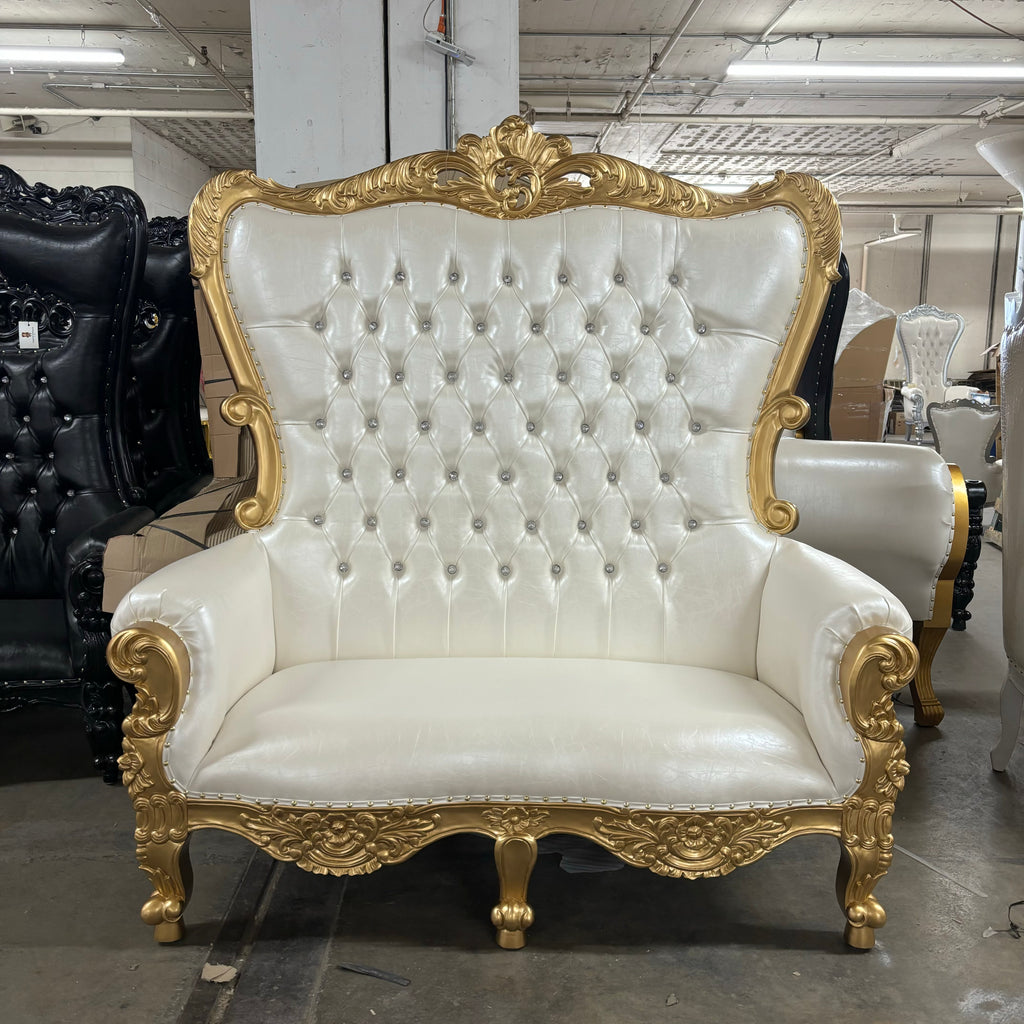 "Queen Victoria" Love Seat - White / Gold