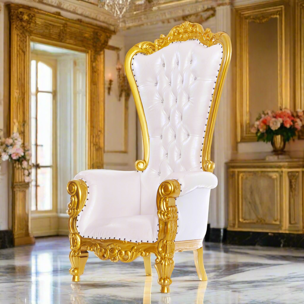"Queen Tiffany" Throne Chair - White / Gold