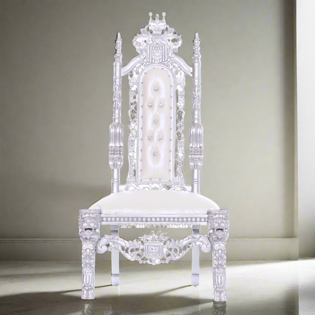 "King David 60" Armless Throne - White / Silver