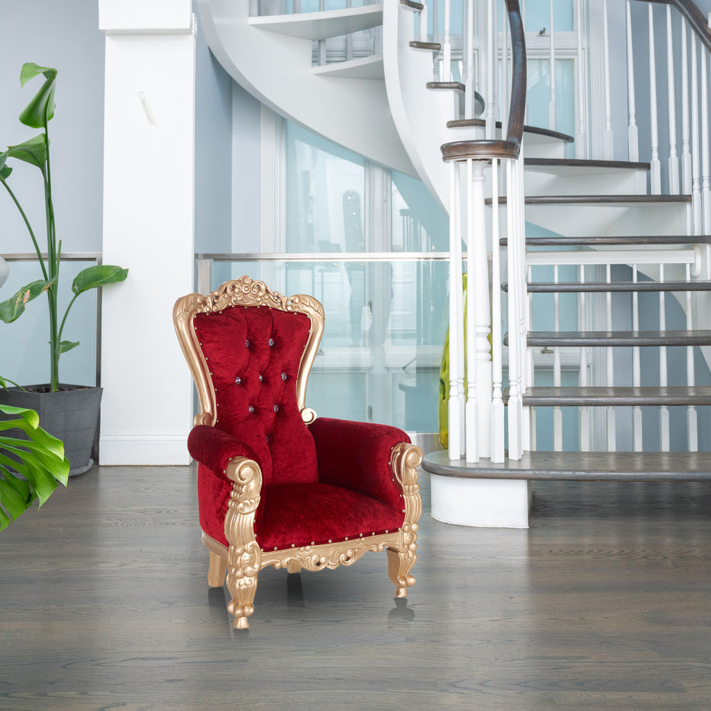"Mini Tiffany 36" Kids Throne Chair - Crushed Red Velvet / Gold