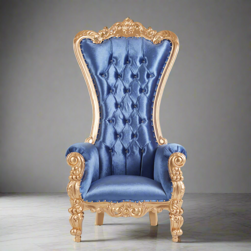 "Queen Tiffany 2.0" Throne Chair - Satin Blue / Gold