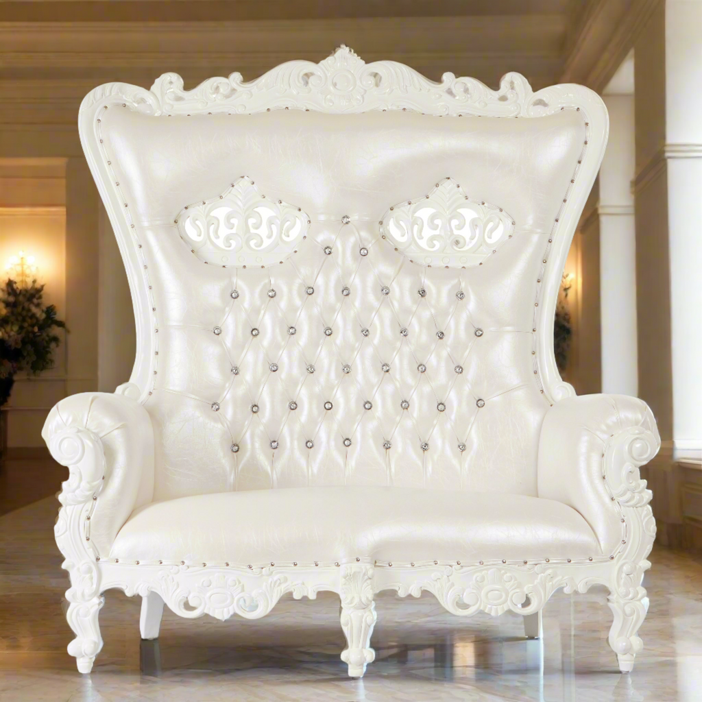 "Crown Tiffany" Love Seat Throne Chair - White / White