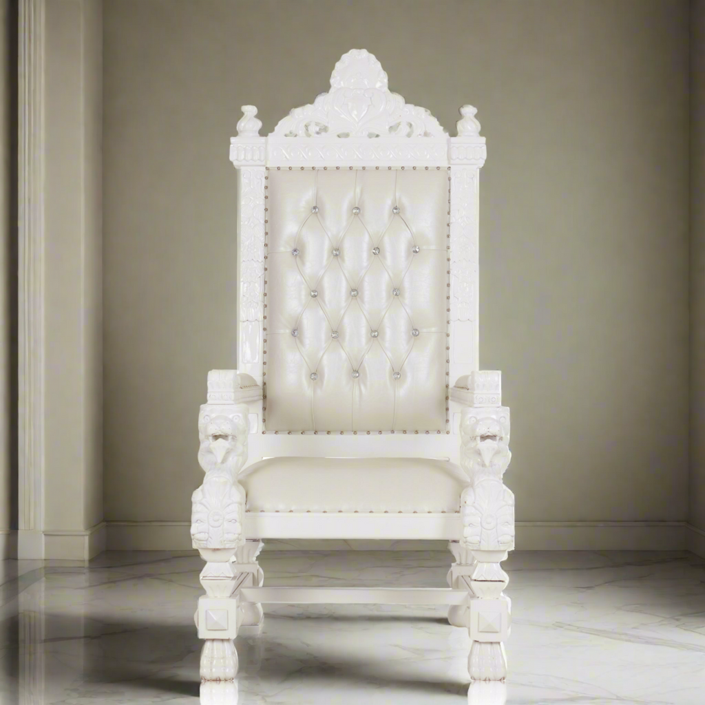 "King Samuel 68" Lion Throne Chair - White / White