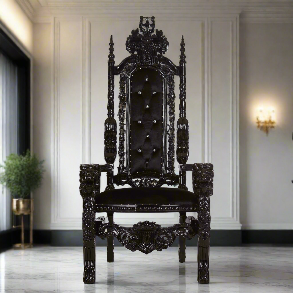 "King David" Lion Throne Chair - Black Velvet / Black