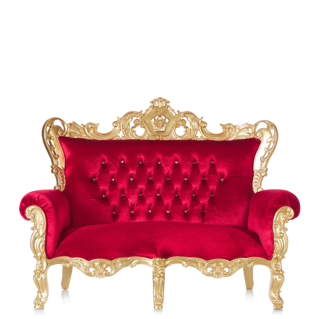 "Farrah" Royal Love Seat Sofa - Red Velvet / Gold