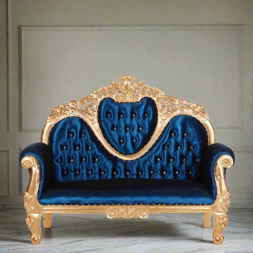 "Capri 56" Royal Love Seat  - Blue Velvet / Gold