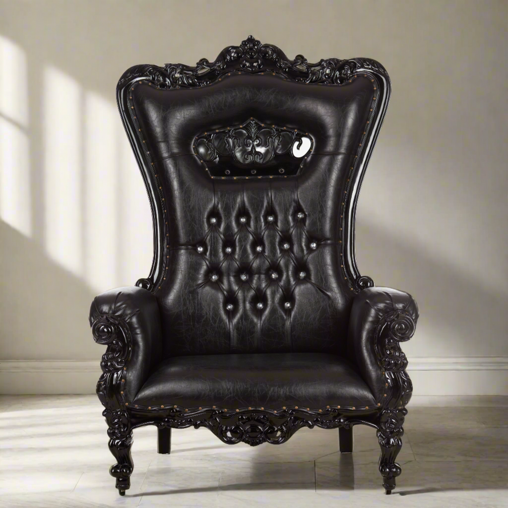 "Crown Tiffany" Extra Wide Throne Chair - Black / Black