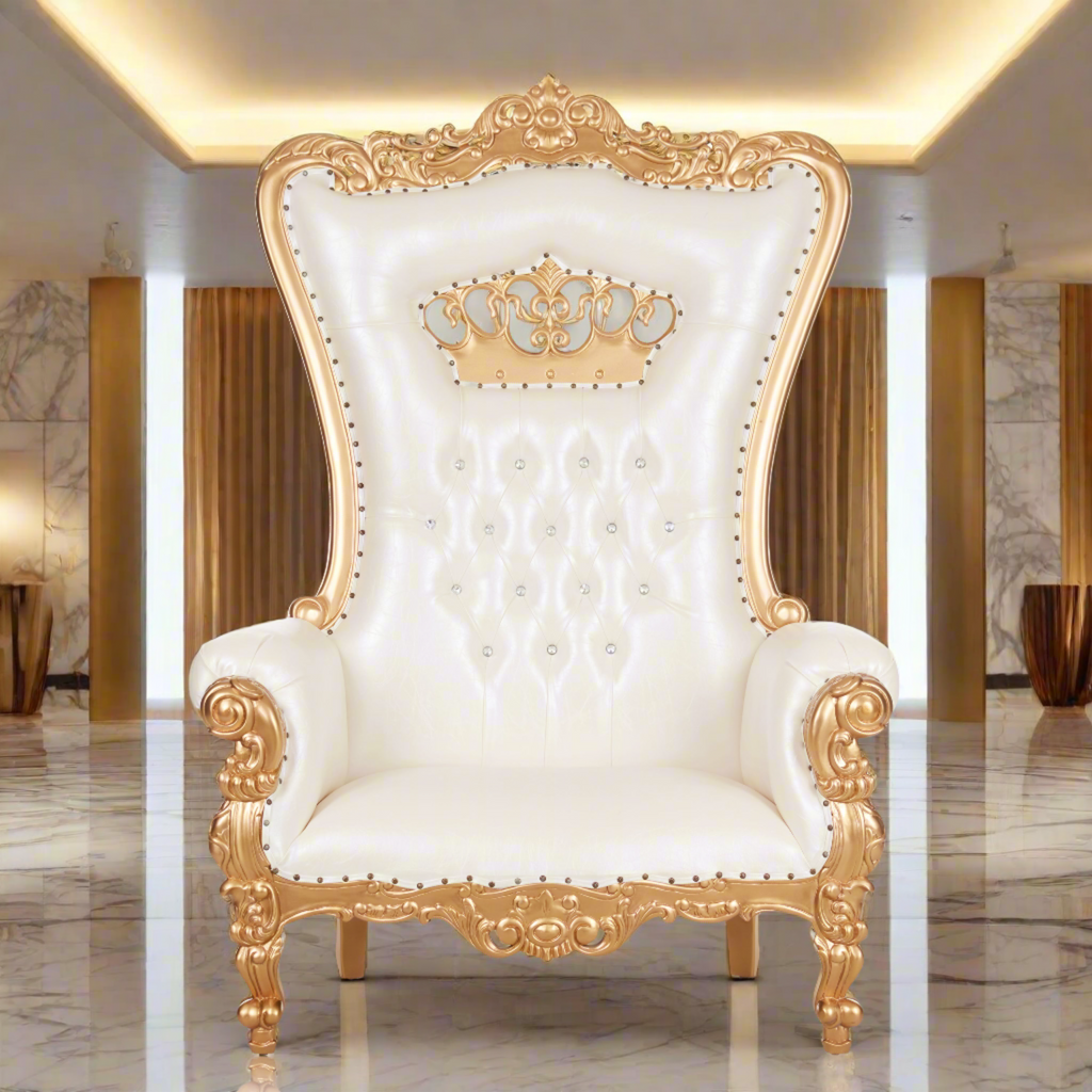 “Crown Tiffany" Extra Wide Throne Chair - White / Gold