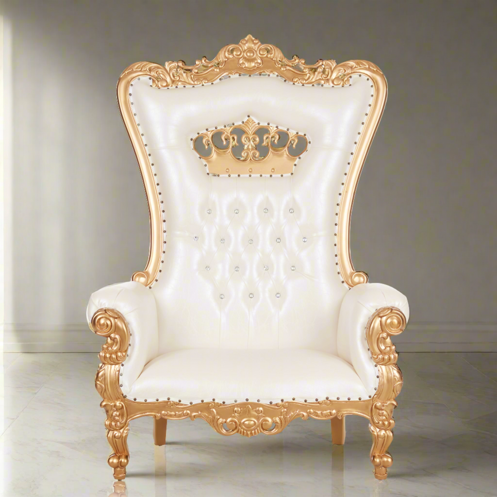 “Crown Tiffany" Extra Wide Throne Chair - White / Gold