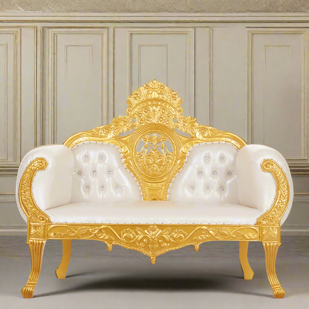 "Queen Anne" Royal Love Seat - White / Gold