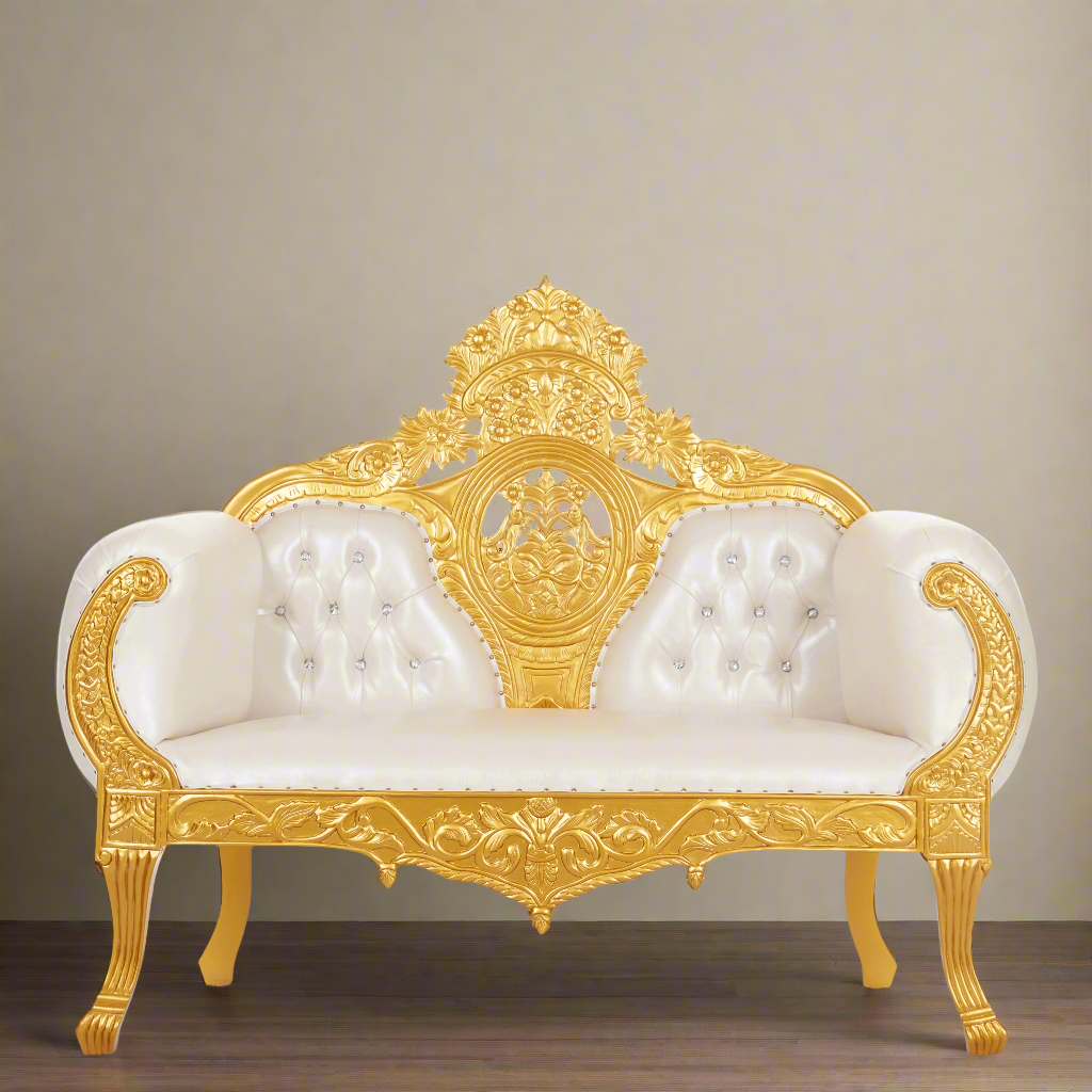 "Queen Anne" Royal Love Seat - White / Gold