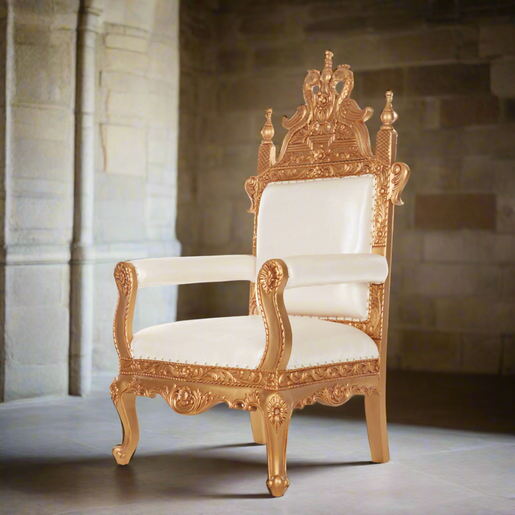 "Medieval" Throne Chair - White / Gold