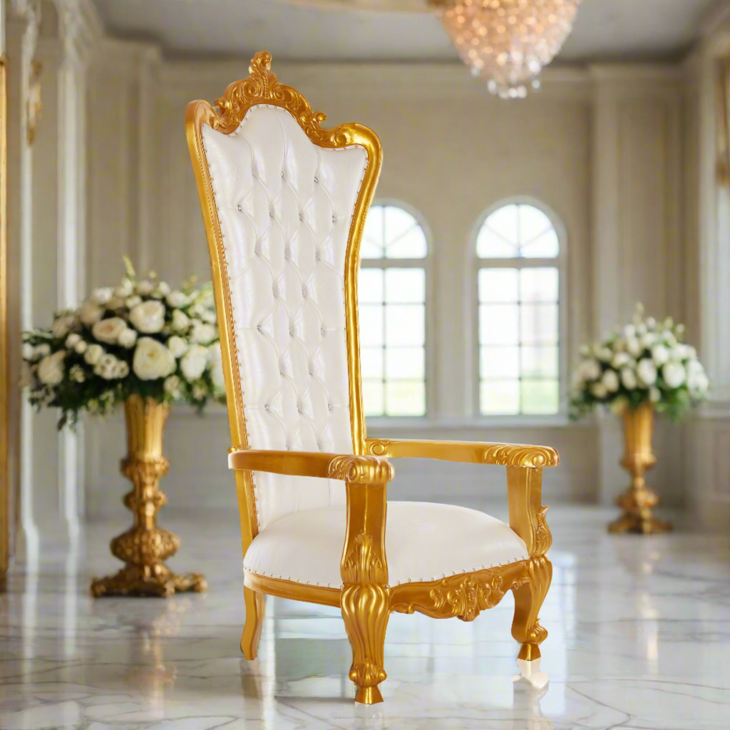 "Kingsley" Royal Throne Chair - White / Gold