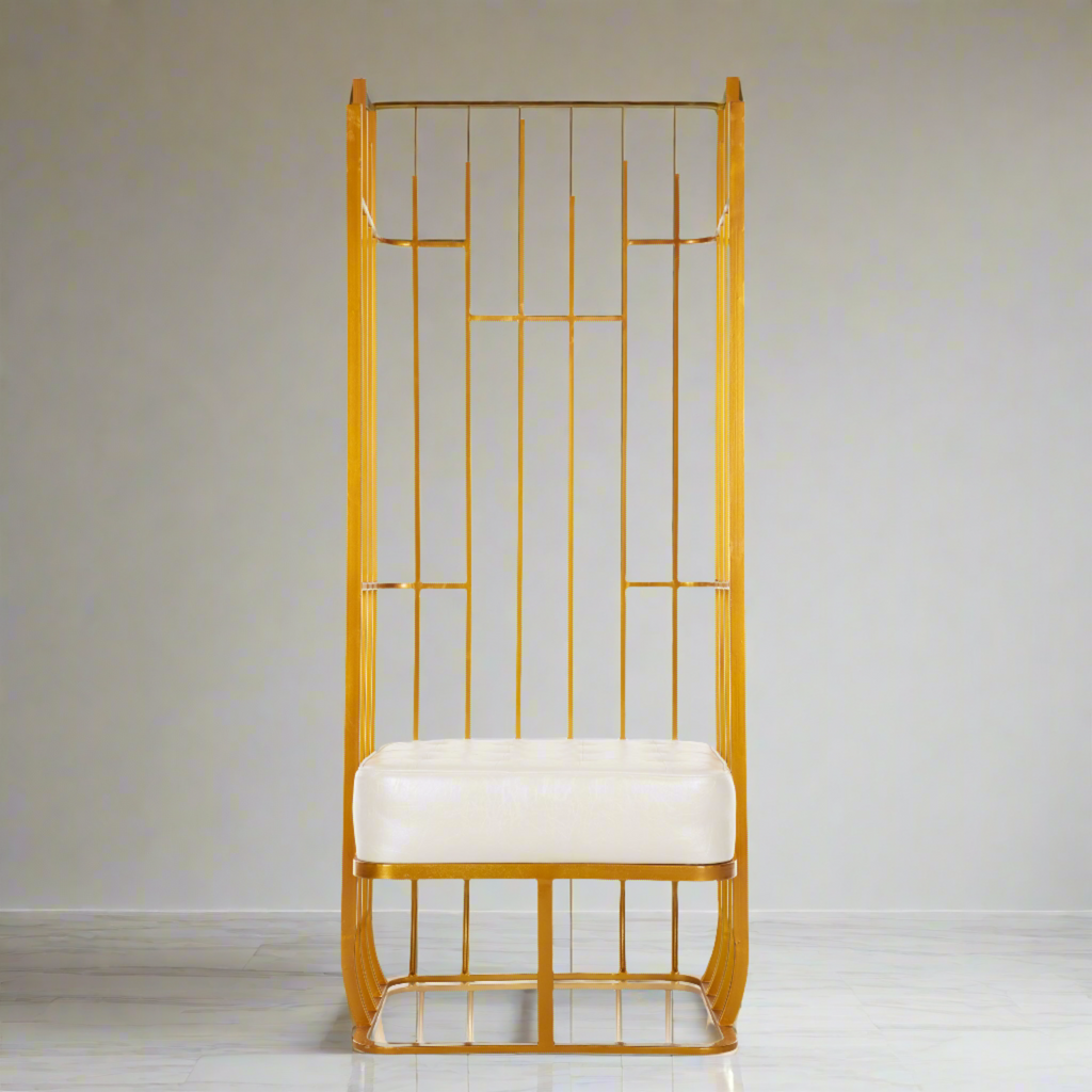 "Aria" Bridal Throne Chair - Gold Metal / White