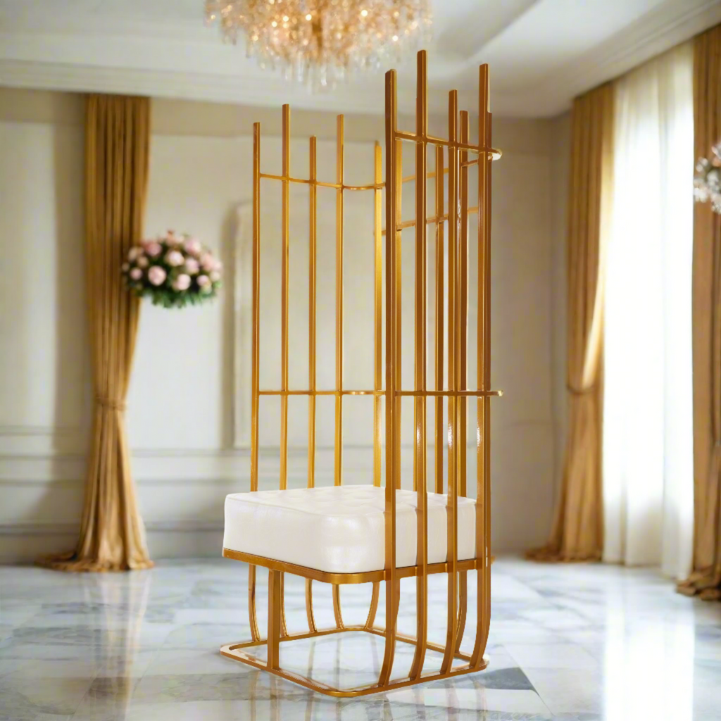 "Aria" Bridal Throne Chair - Gold Metal / White