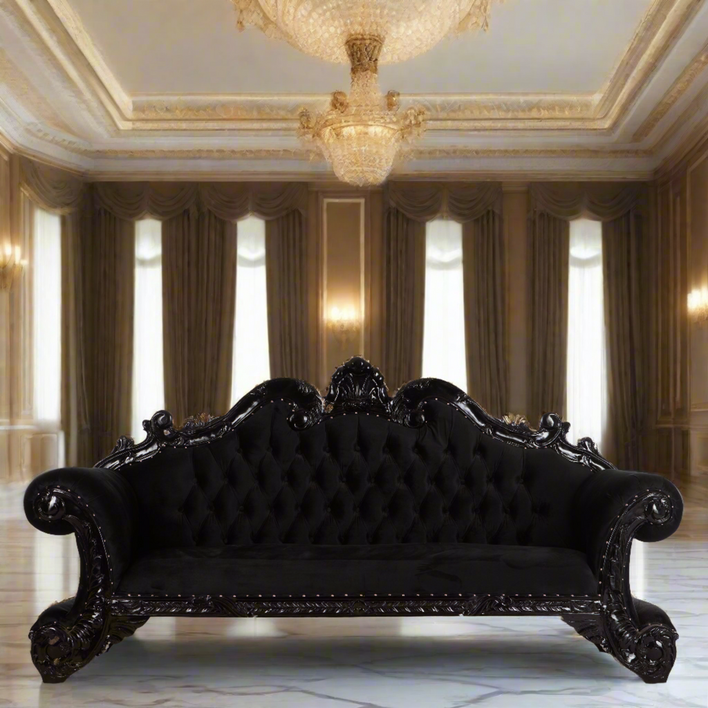 "Royal Regal" Living Room Sofa - Black Velvet / Black