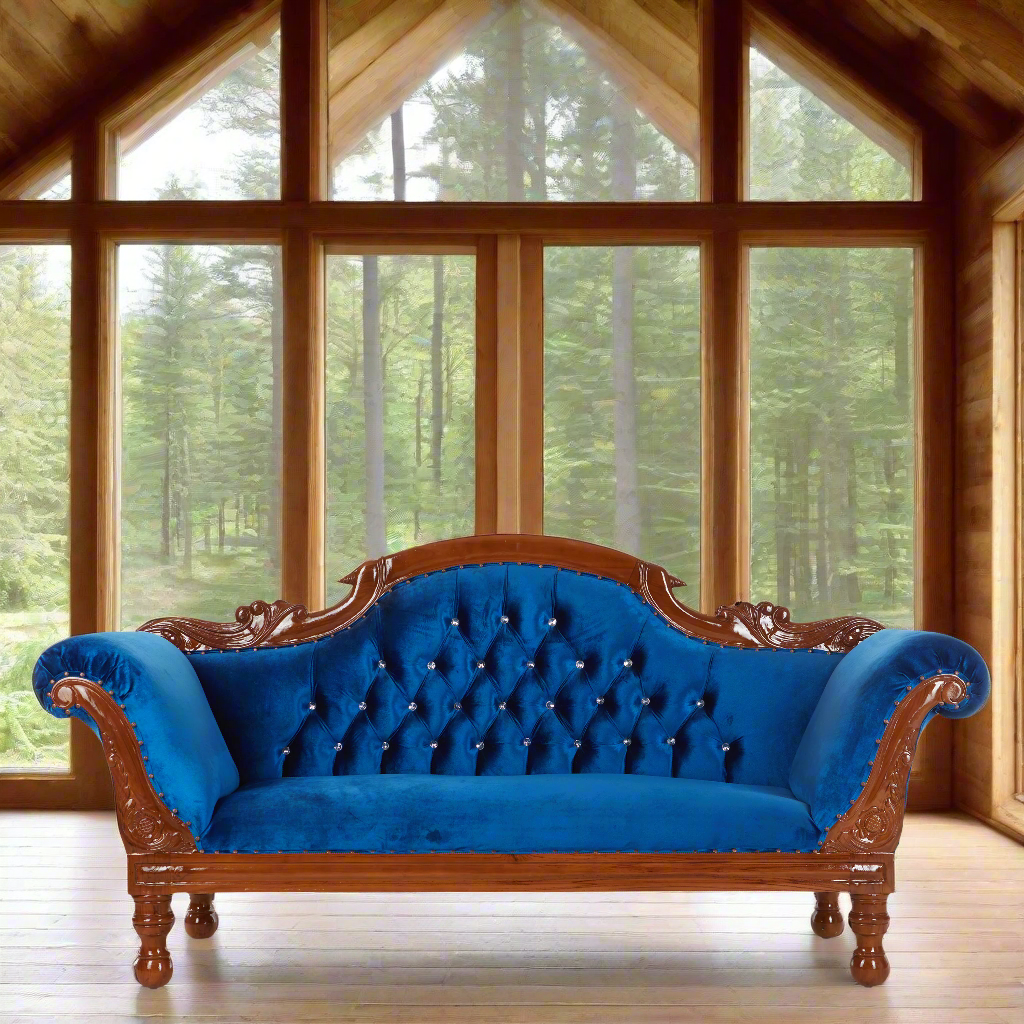 "Arabic Haflah" Royal Chaise Lounge - Blue Velvet / Brown