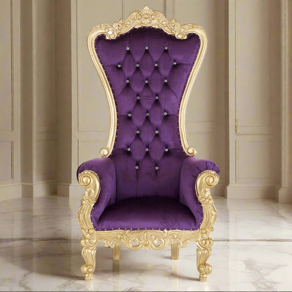 "Queen Tiffany 2.0" Throne Chair - Purple Velvet / Gold