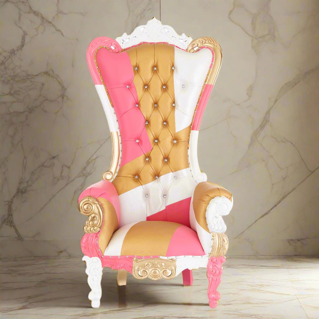 "Queen Tiffany" Throne Chair - Pink / Gold / White