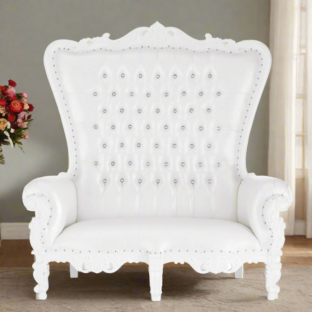 "Queen Tiffany" Love Seat - White / White