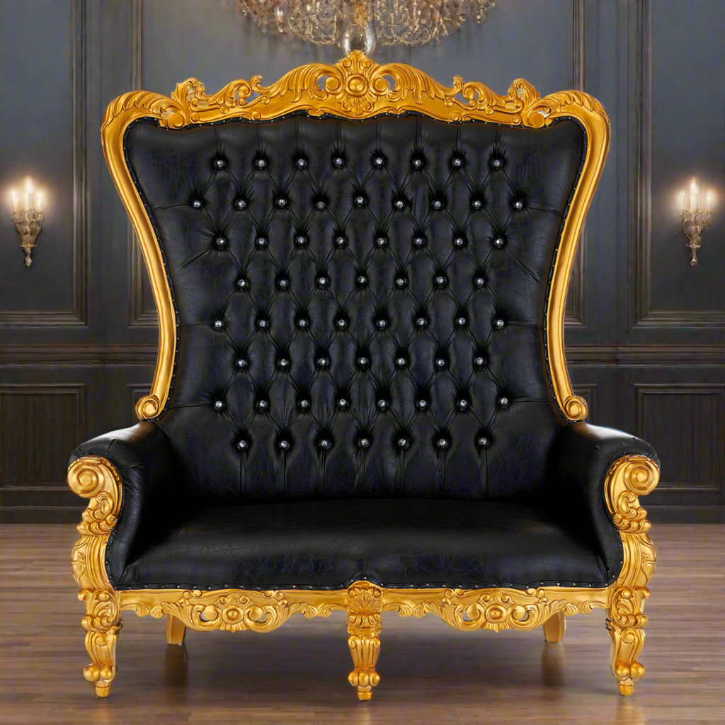"Queen Tiffany 2.0" Love Seat Throne Chair - Black / Gold