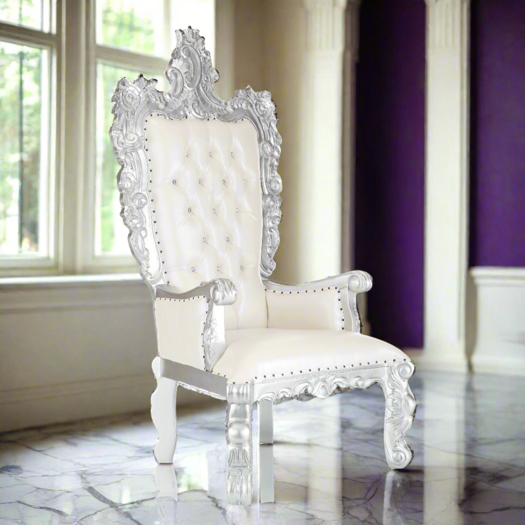 "Aquarius" Throne Chair - White / Silver