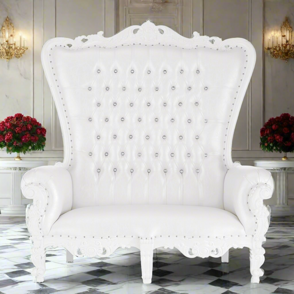 "Queen Tiffany" Love Seat Throne - White / White