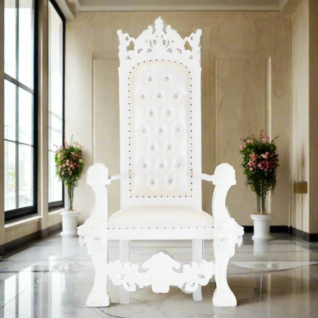 "King Solomon" Royal Throne Chair - White / White