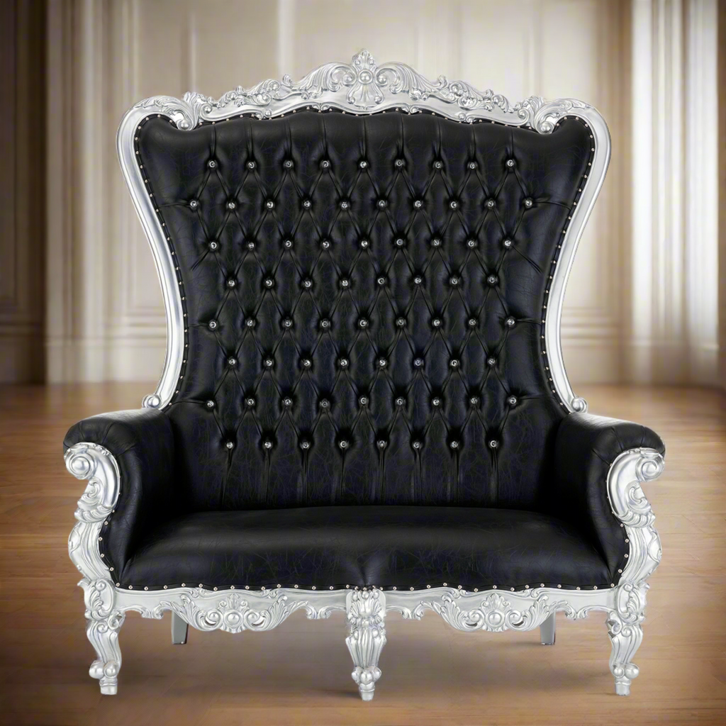 "Queen Tiffany" Love Seat - Black / Silver