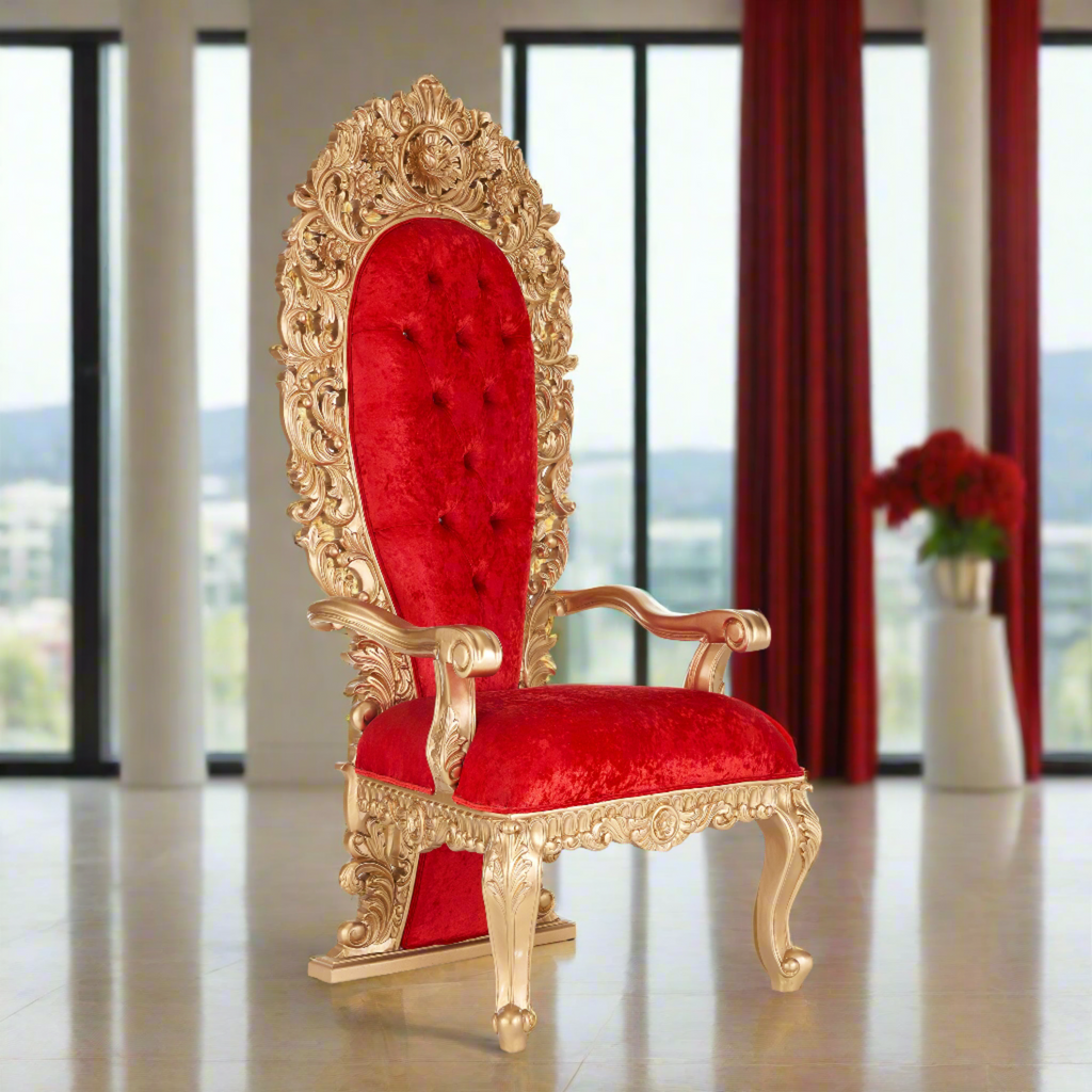 "Jessica" Throne Chair - Crushed Red Velvet / Gold