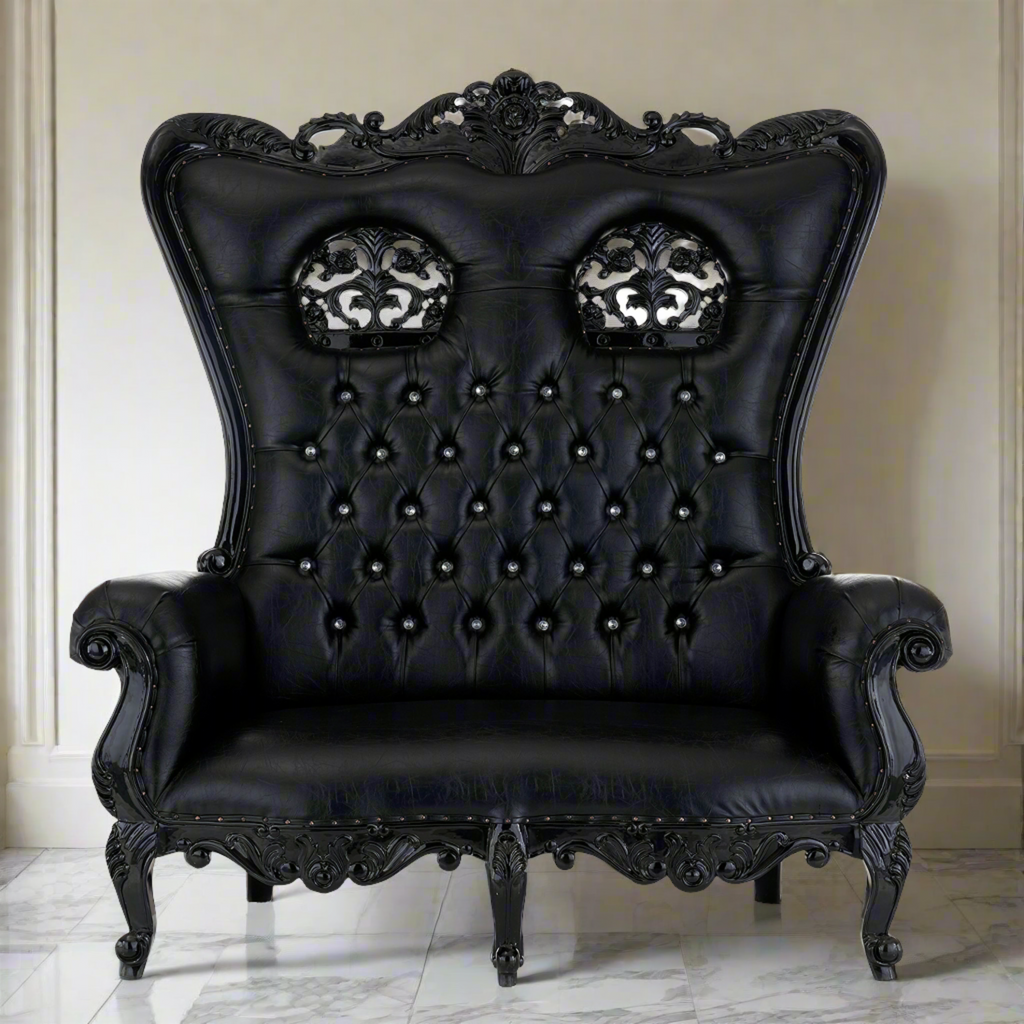 "Crown Tiffany" Love Seat Throne Chair - Black / Black