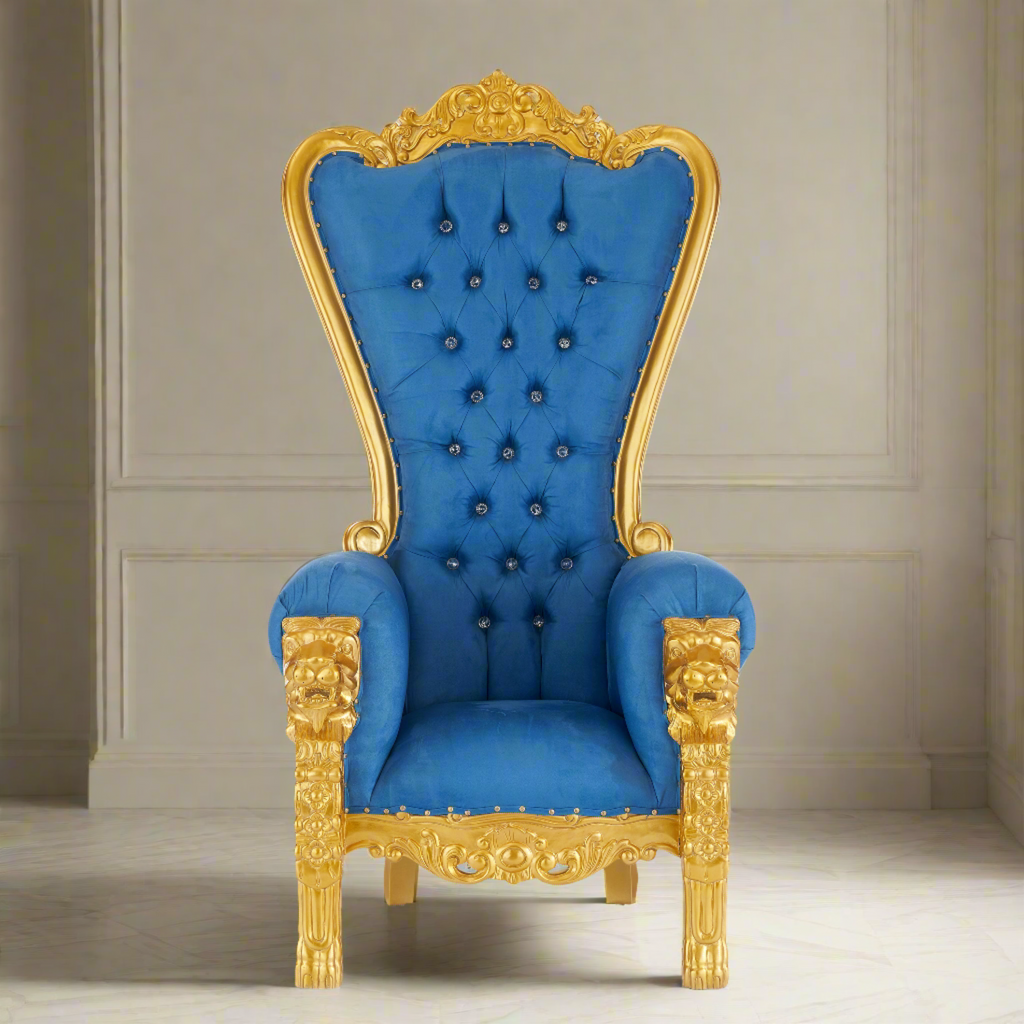 "Queen Tiffany" Lion Throne Chair - Royal Blue / Gold