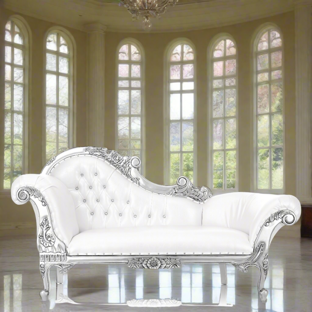 "Cleopatra 70" Royal Chaise Lounge - White / Silver