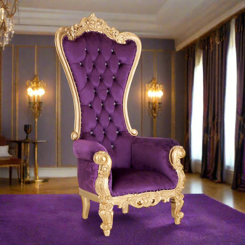 "Queen Tiffany 2.0" Throne Chair - Purple Velvet / Gold