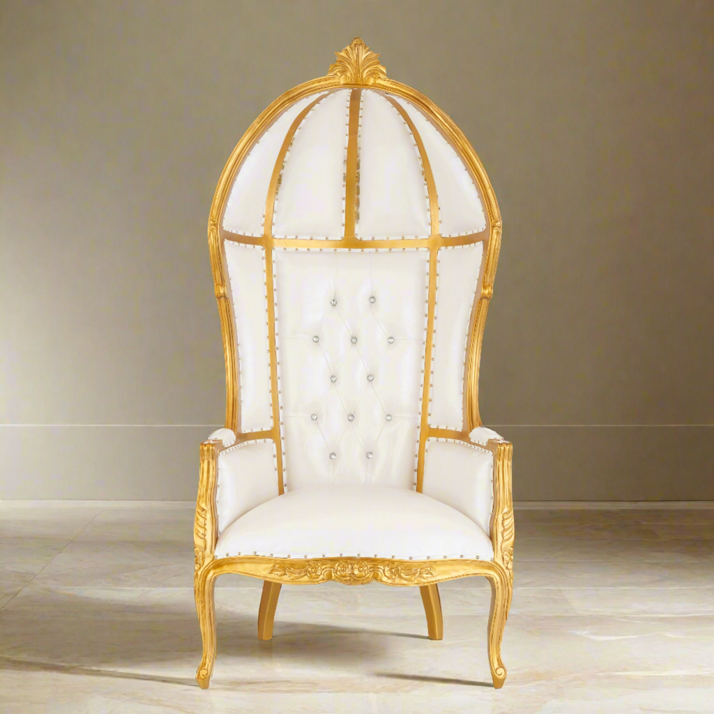 "Cobra Hooded Canopy" Throne Chair - White / Gold