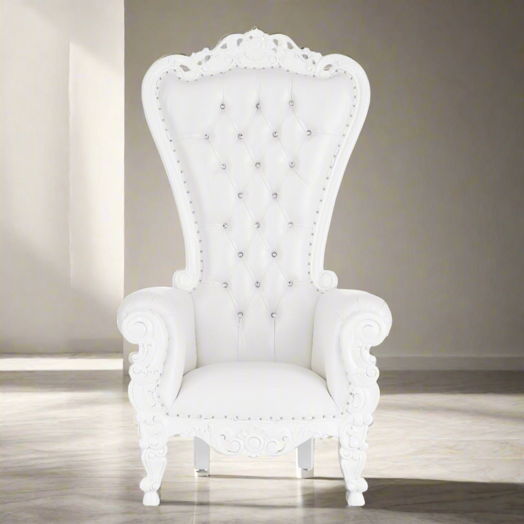 "Queen Tiffany" Throne Chair - White / White