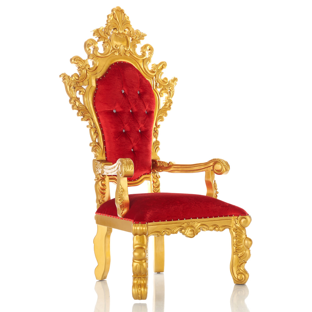 "King Darius" Royal Throne Chair - Red Velvet / Gold