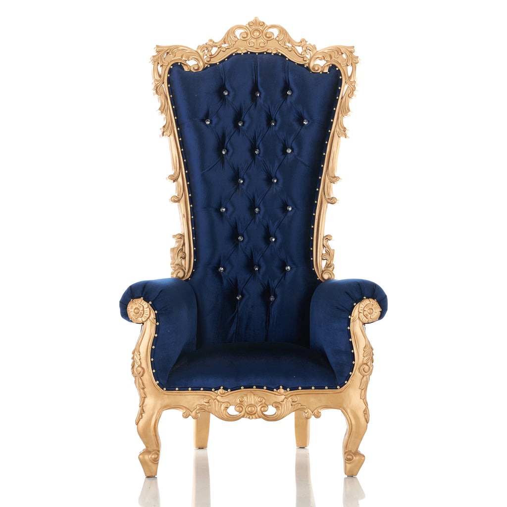 "Noella" Royal Throne Chair - Royal Blue Velvet / Gold